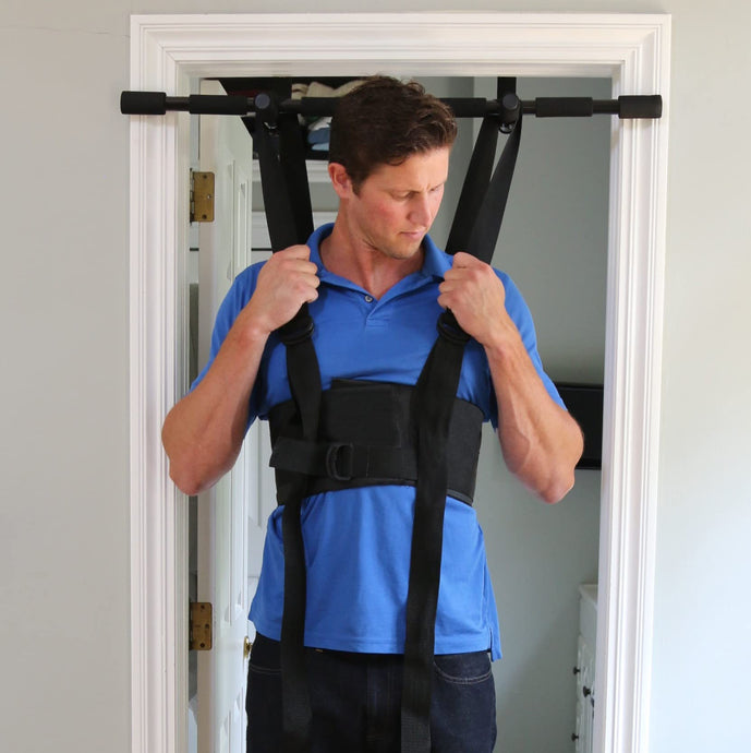 Sit and Decompress Back Stretcher 3 Minutes A Day Back Traction Back Decompression Inversion Table Alternative Safe for All Back Conditions (Small Harness with Bar)