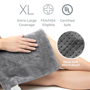 Pure Enrichment PureRelief XL Heating Pad - 12" x 24" Electric Heating Pad for Back Pain & Cramps, 6 Heat Settings, FSA/HSA Eligible, Soft Machine Wash Fabric, Auto-Off & Moist Heat (Charcoal Gray)